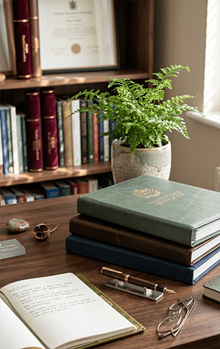 Counsellors desk with books